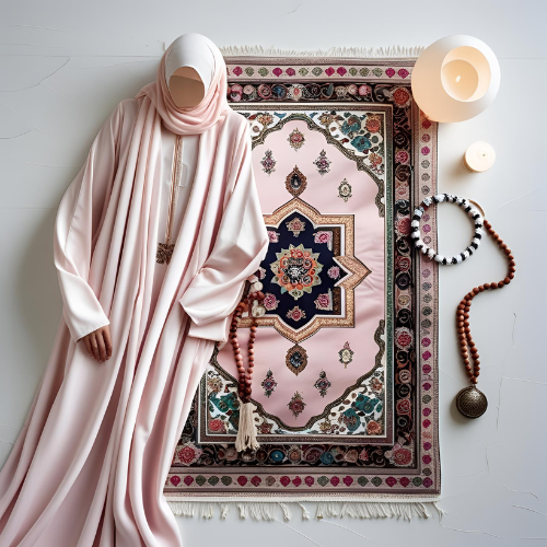 طقم صلاة فاخر للنساء يحتوي على لباس صلاة وسجادة ومسبحة – هدية روحانية أنيقة